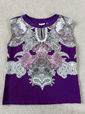New York & Company Purple Paisley Print Sleeveless Top